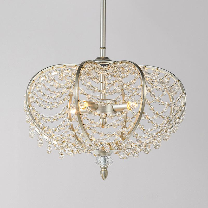 2-Light Ceiling Hang Fixture Post Modern Chain Crystal Bead Pendant Chandelier in Silver for Guest Room - Rebooters