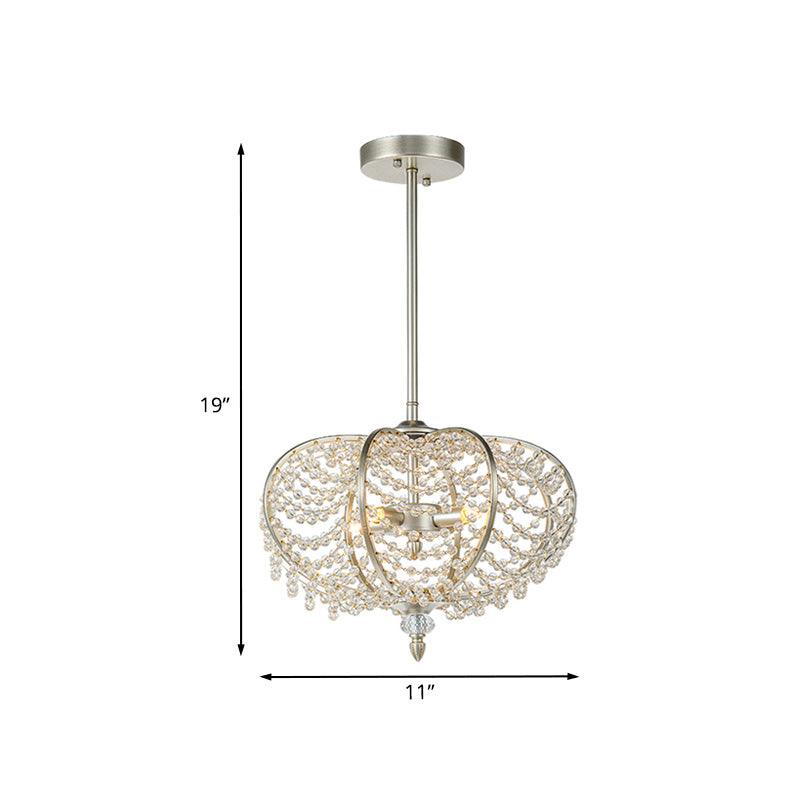 2-Light Ceiling Hang Fixture Post Modern Chain Crystal Bead Pendant Chandelier in Silver for Guest Room - Rebooters