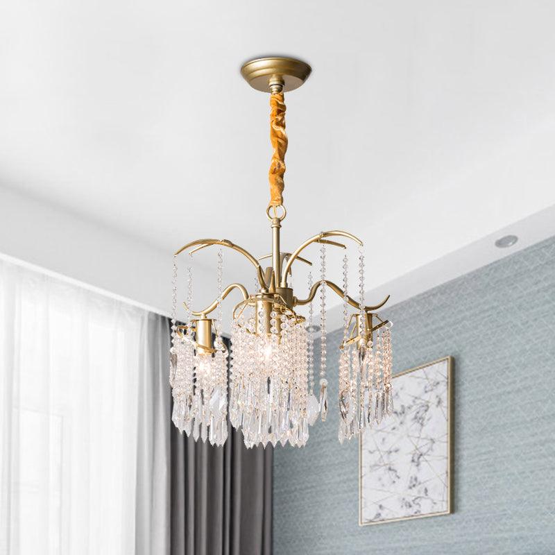 4 Bulbs Chandelier Light Post Modern Windbell Crystal Bead Pendant Light in Gold - Rebooters