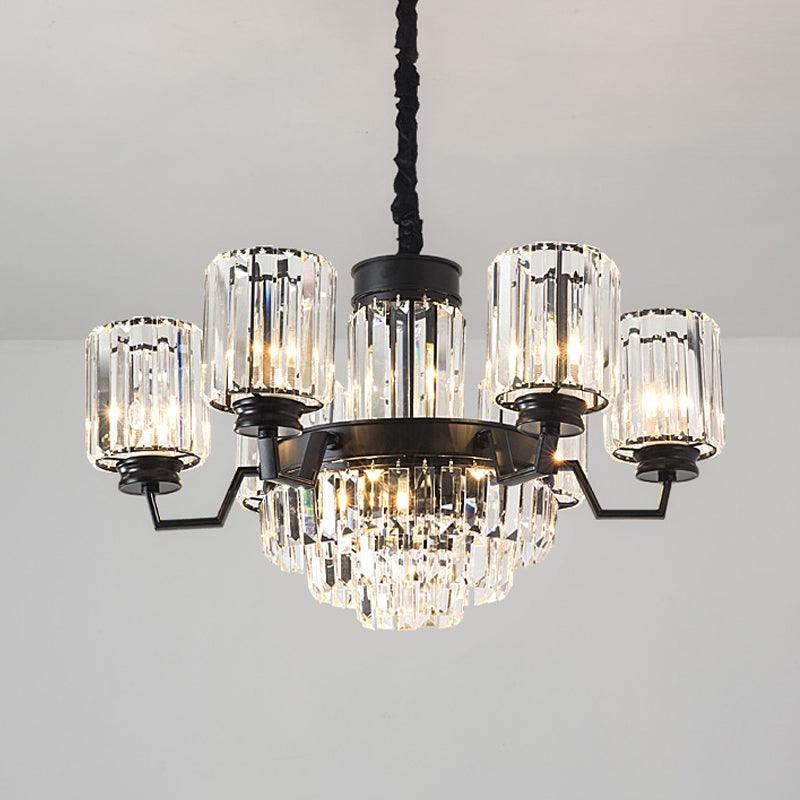9-Bulb Pendant Chandelier Modern Cylindrical Shade Clear Glass - Rebooters