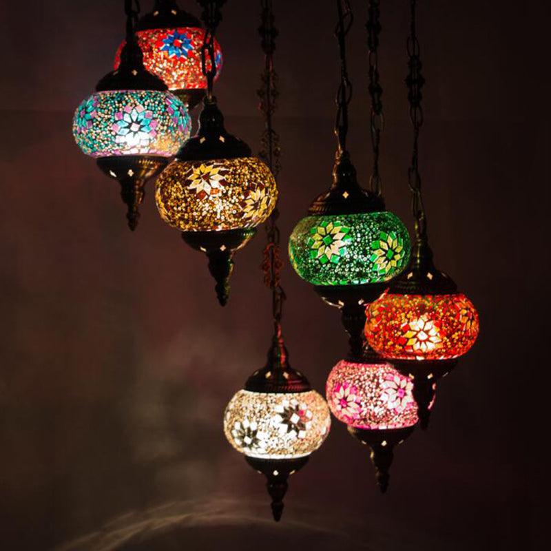7 Bulbs Globe Ceiling Chandelier Retro Colorful Glass Fixture - Rebooters