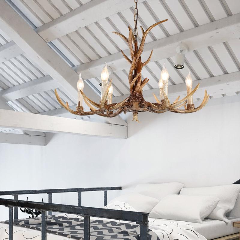 3/6/8 Lights Chandelier Lighting Fixture Antique Candelabra Resin Hanging Light in Beige for Living Room - Rebooters