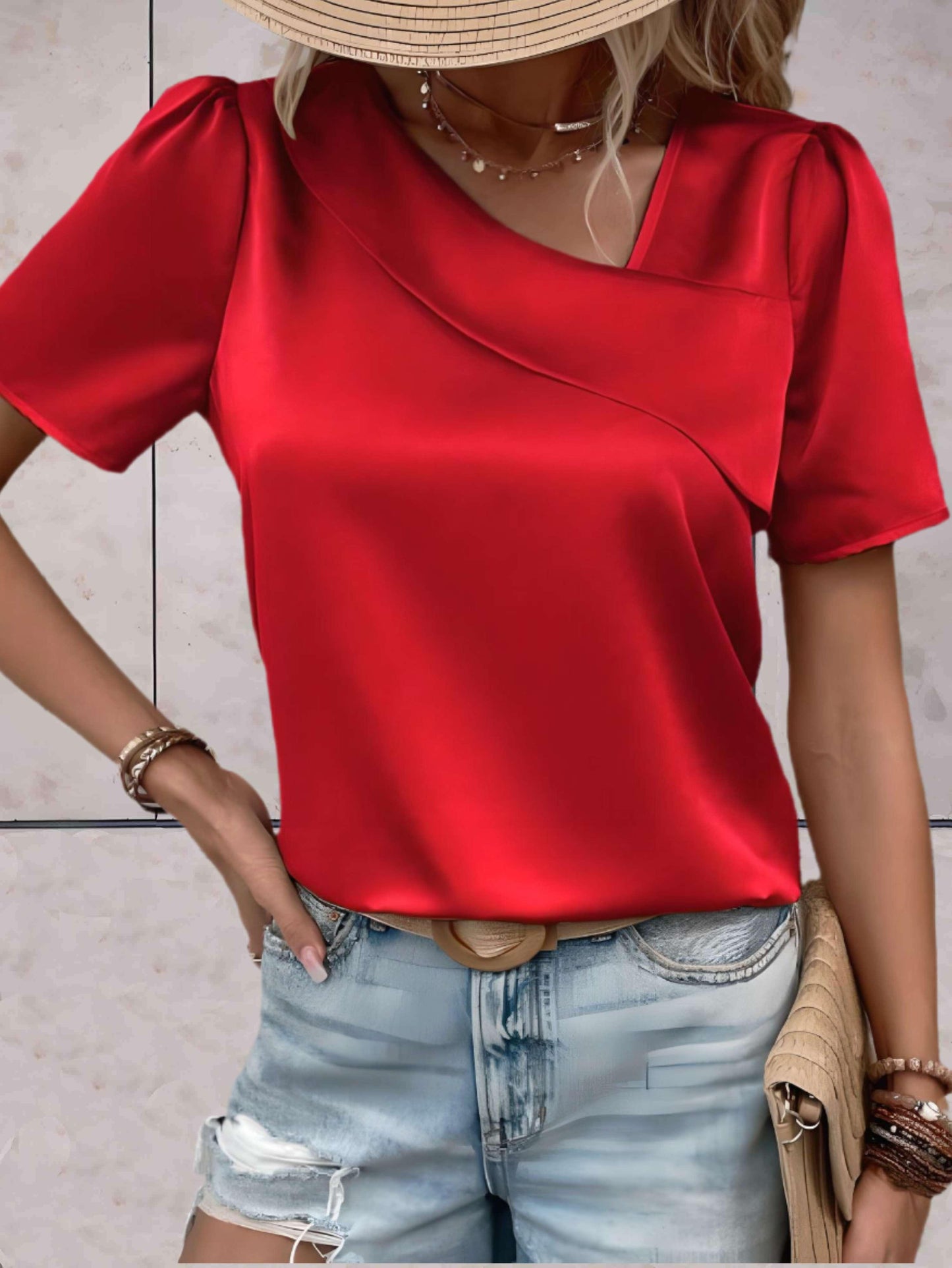 Women's Casual Overlap Patterned Top for Stylish Comfort Rebooters Womens Shirts