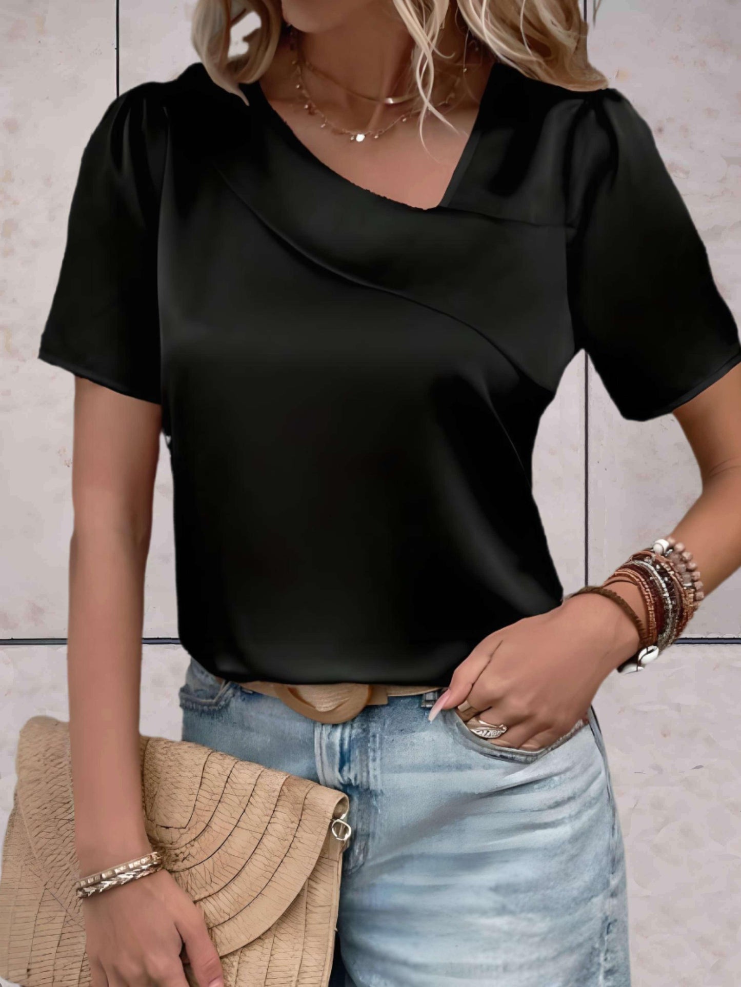 Women's Casual Overlap Patterned Top for Stylish Comfort Rebooters Womens Shirts