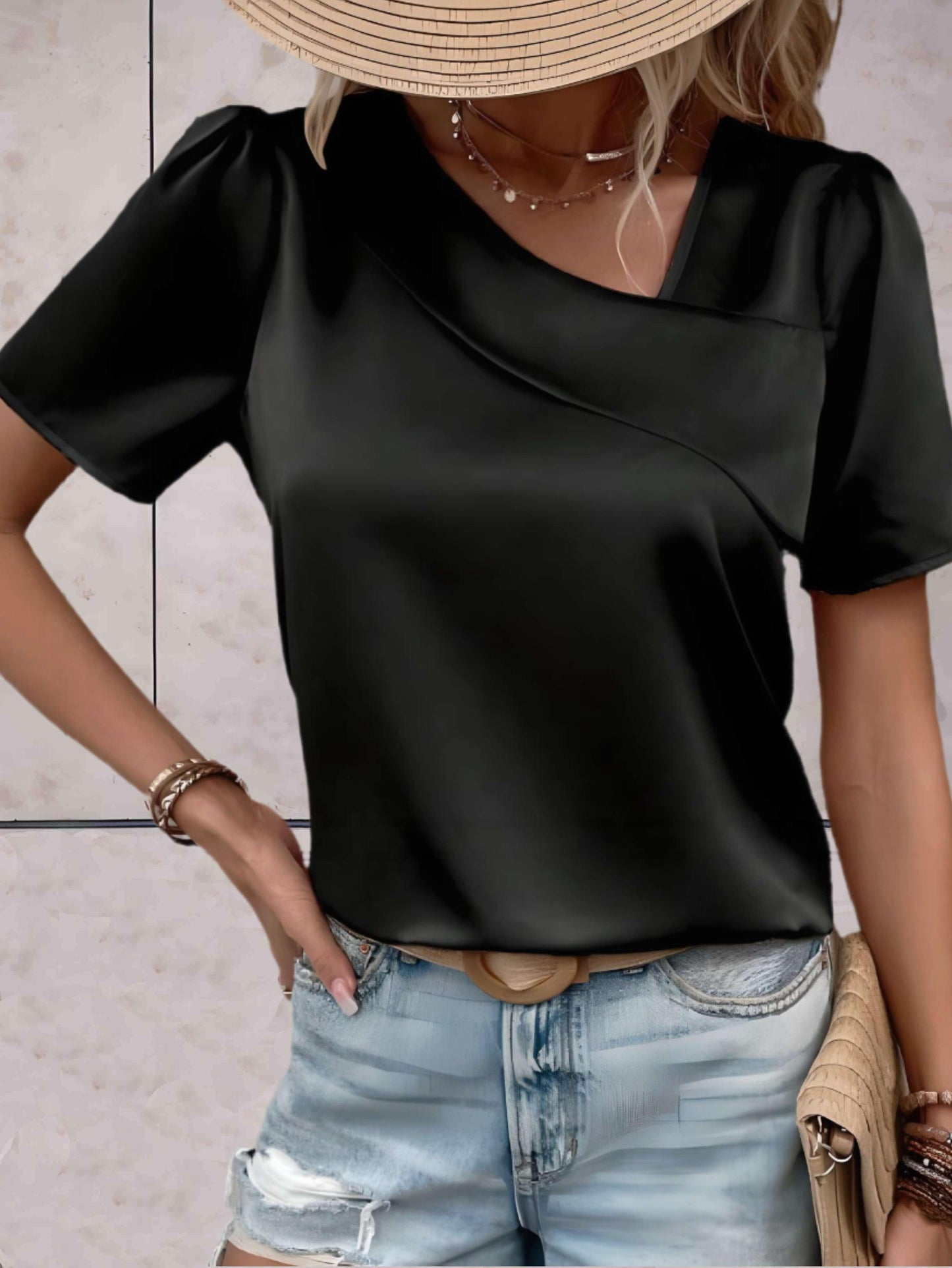 Women's Casual Overlap Patterned Top for Stylish Comfort Rebooters Womens Shirts