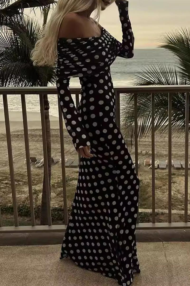 Adrianna Flirty Polka Dot Off-Shoulder Dress for Effortless Style Rebooters Maxi Women's Dresses