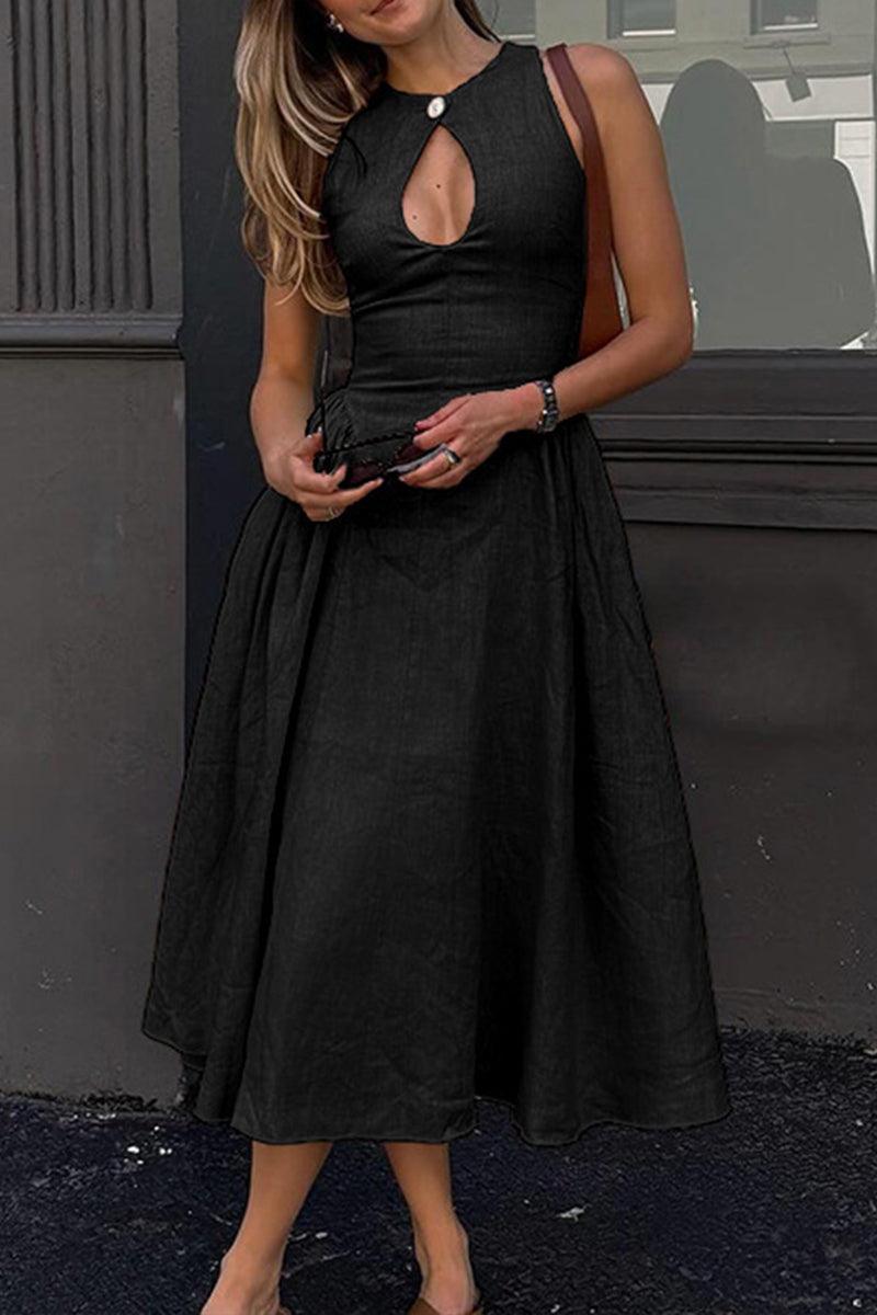Robyn Vintage-Inspired Hollow Embroidered Midi Dress for Elegant Style - Rebooters -Women's Dresses
