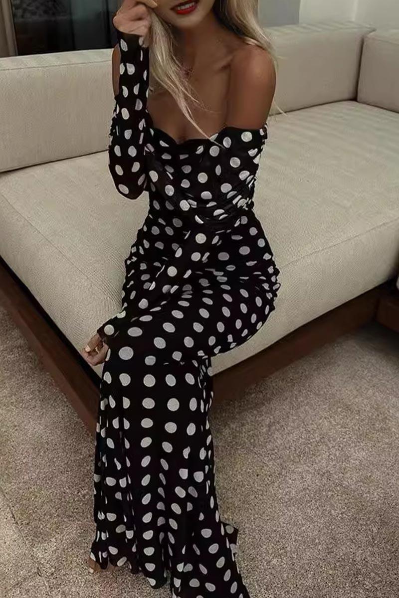 Adrianna Flirty Polka Dot Off-Shoulder Dress for Effortless Style Rebooters Maxi Women's Dresses