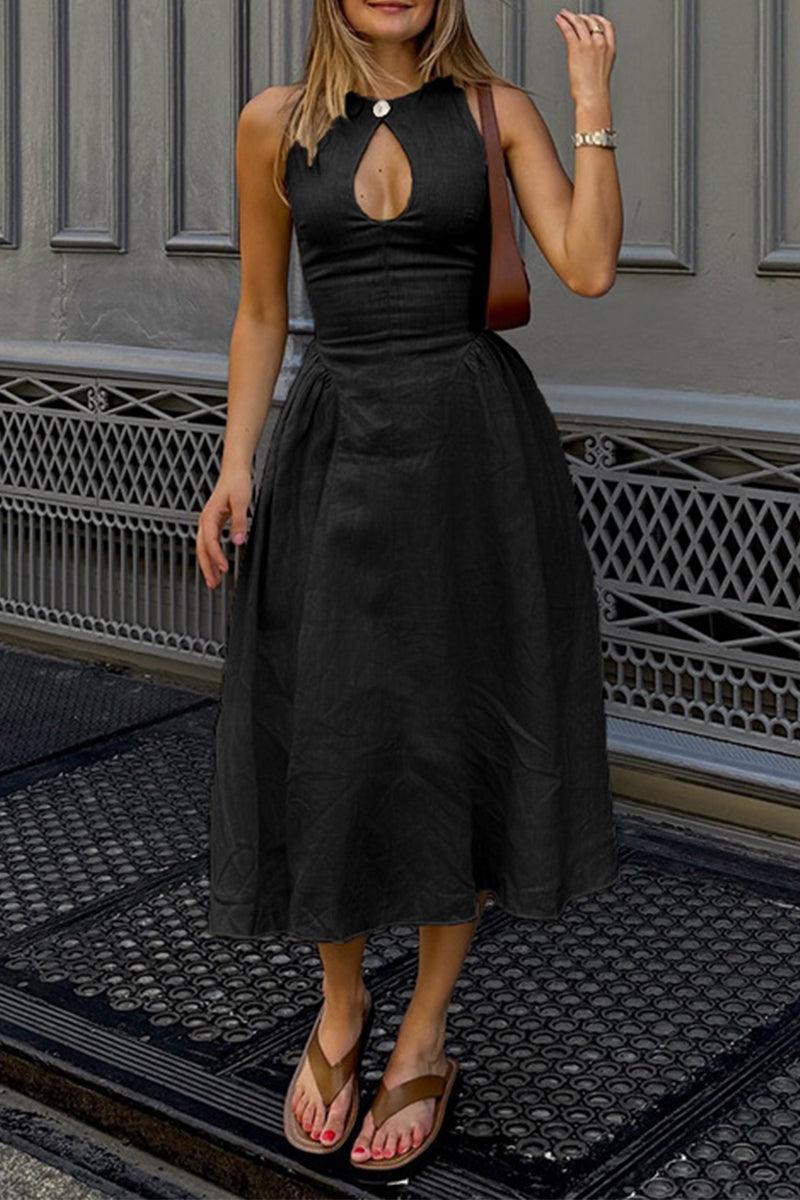 Robyn Vintage-Inspired Hollow Embroidered Midi Dress for Elegant Style - Rebooters -Women's Dresses