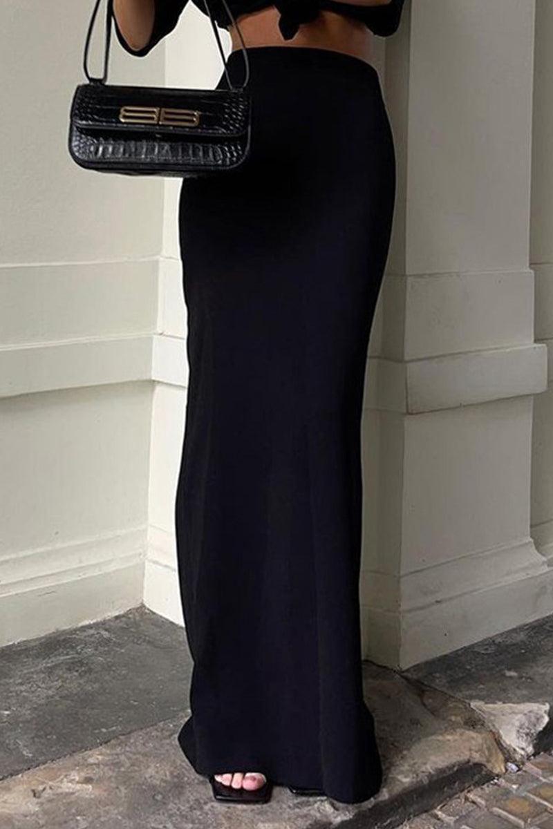 Black Sleek Maxi Skirt for Effortless Day to Night Style - Rebooters