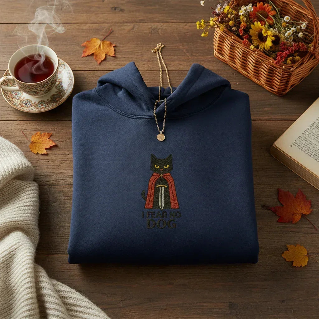 Cat Knight “I Fear No Dog” Embroidered Hoodie | Rebooters