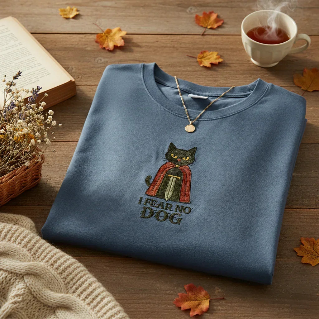 Cat Knight “I Fear No Dog” Embroidered T-Shirt | Rebooters