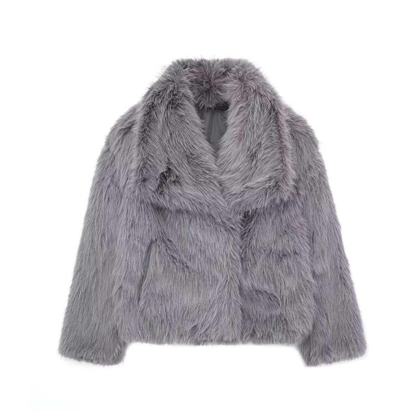 Chic Oversized Faux Fur Lapel Jacket Cozy Crop Coat Women - Womens Jackets Rebooters
