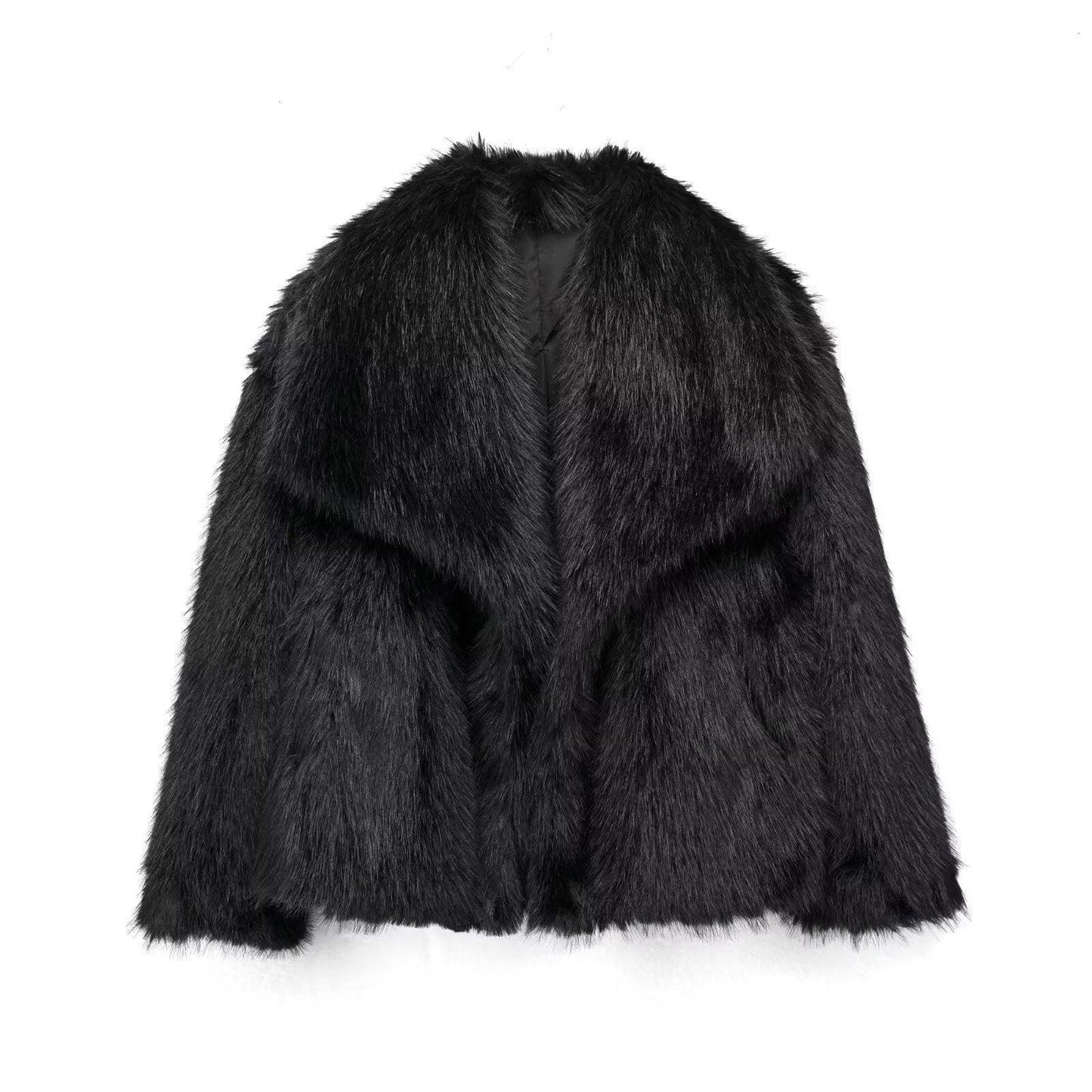 Chic Oversized Faux Fur Lapel Jacket Cozy Crop Coat Women - Womens Jackets Rebooters