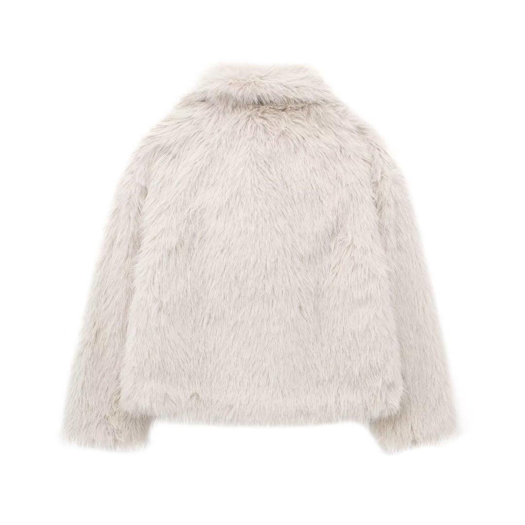 Chic Oversized Faux Fur Lapel Jacket Cozy Crop Coat Women - Womens Jackets Rebooters