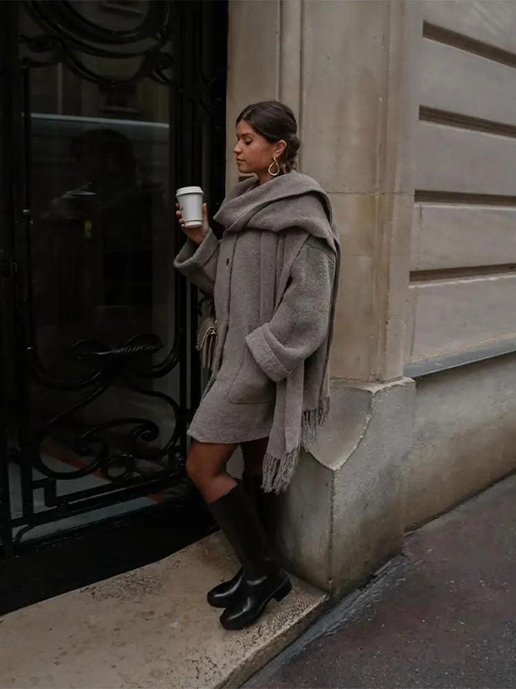 Claudia Elegant Women's Wool Coat with Matching Scarf - Womens Jackets Rebooters