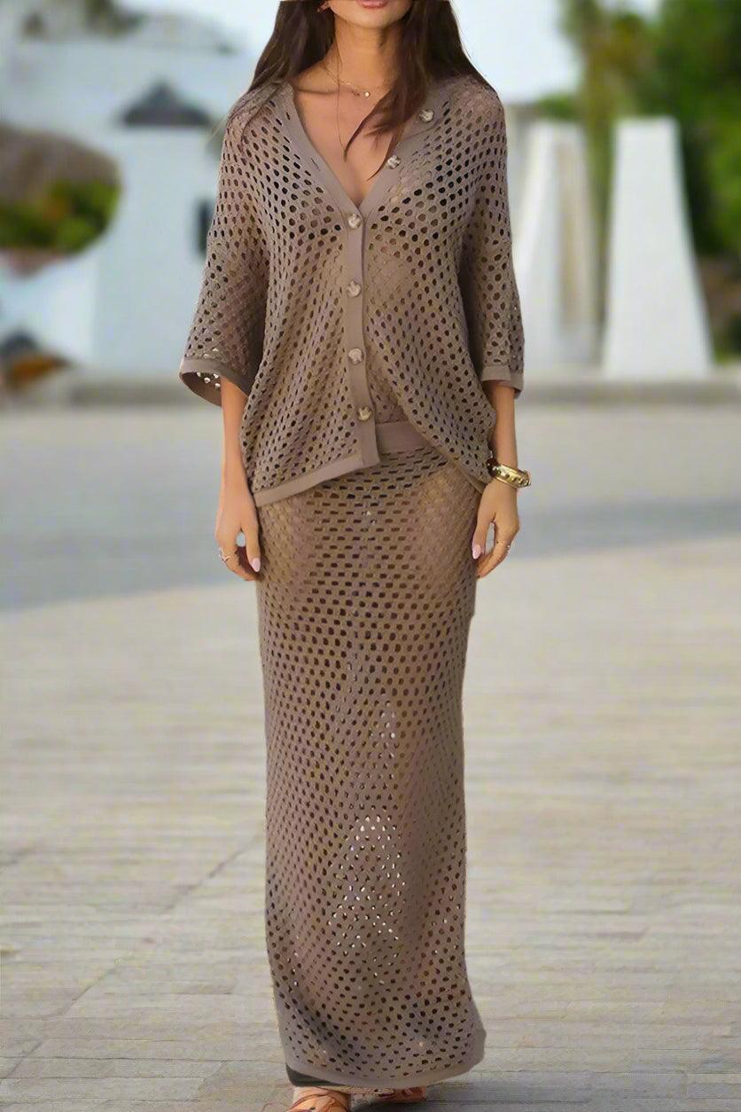 Crochet Knit Maxi Skirt Set for Breezy Style for Women - Rebooters