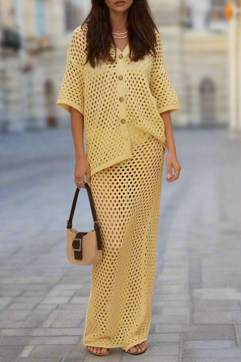 Crochet Knit Maxi Skirt Set for Breezy Style for Women - Rebooters