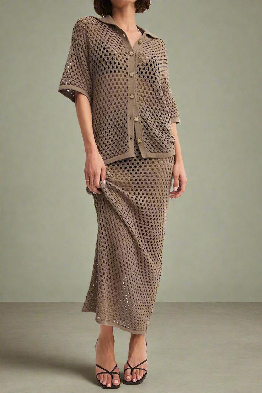 Crochet Knit Maxi Skirt Set for Breezy Style for Women - Rebooters