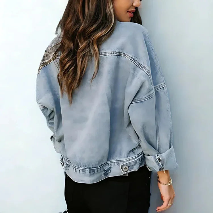 Denim Jackets Women Ladies Leopard Print Patchwork Jean Jacket - Womens Jackets Rebooters