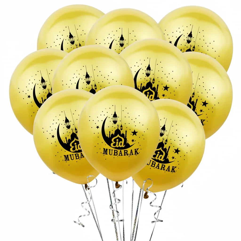 Eid Mubarak Party Tableware Set – Gold Disposable Plates, Cups, Napkins & Banner