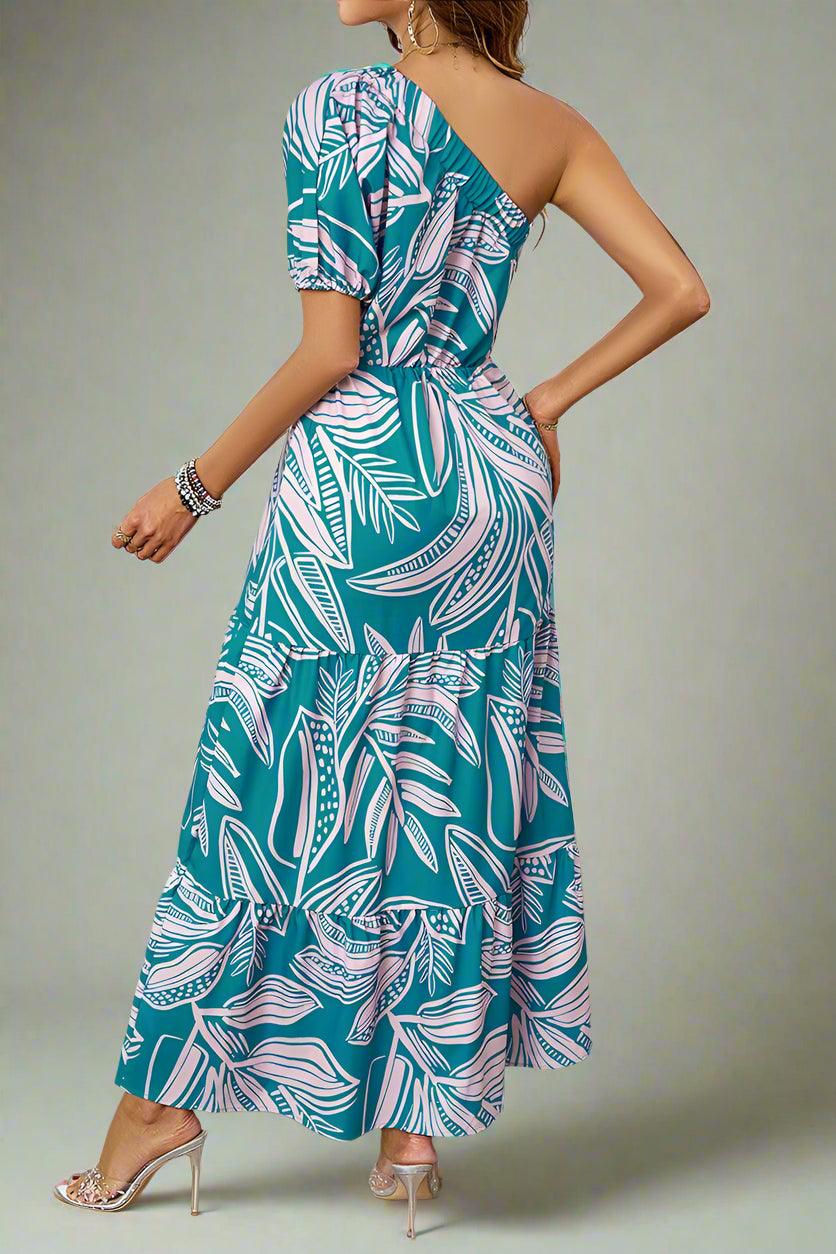 Penelope Statement-Making Puff Sleeve One-Shoulder Maxi Dress for Elegant Occasions - Rebooters -Women's Dresses
