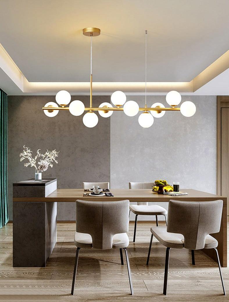 Modern Horizontal White Frosted Glass Ball Chandelier 7 Bulbs | Rebooters - Rebooters