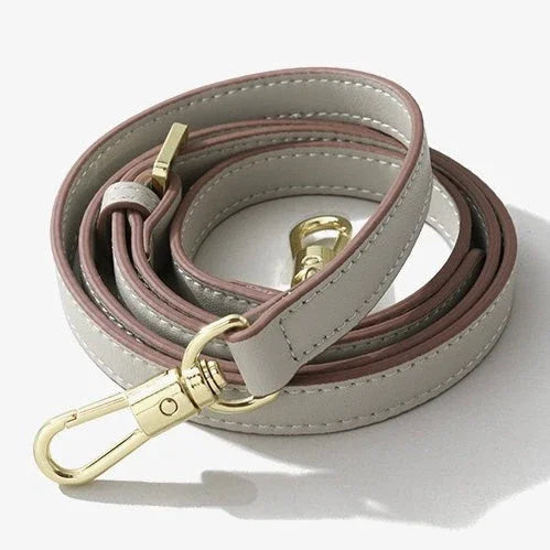 Gray and pink leather bag strap with gold clasps, replacement purse strap accessory