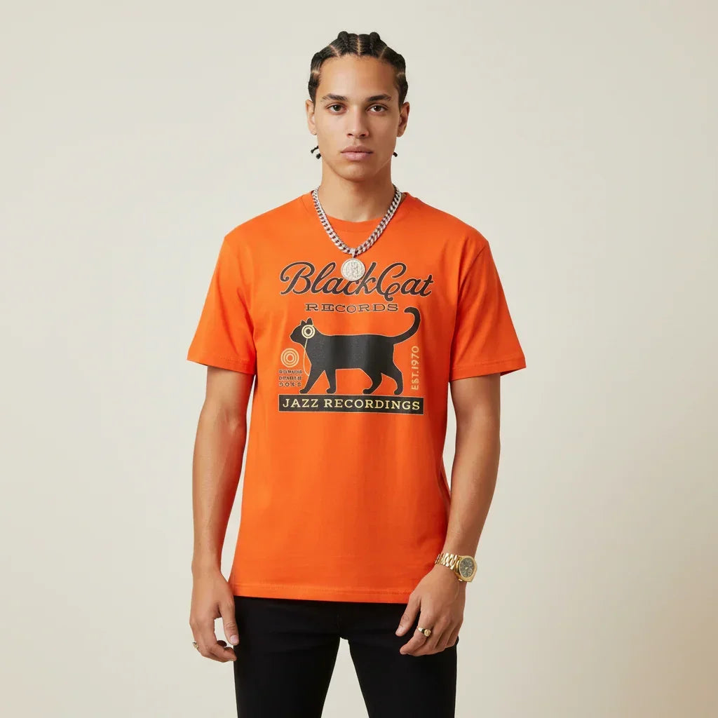 Japan T-Shirt Men’s Black Cat Records Jazz Printed Tee | Rebooters