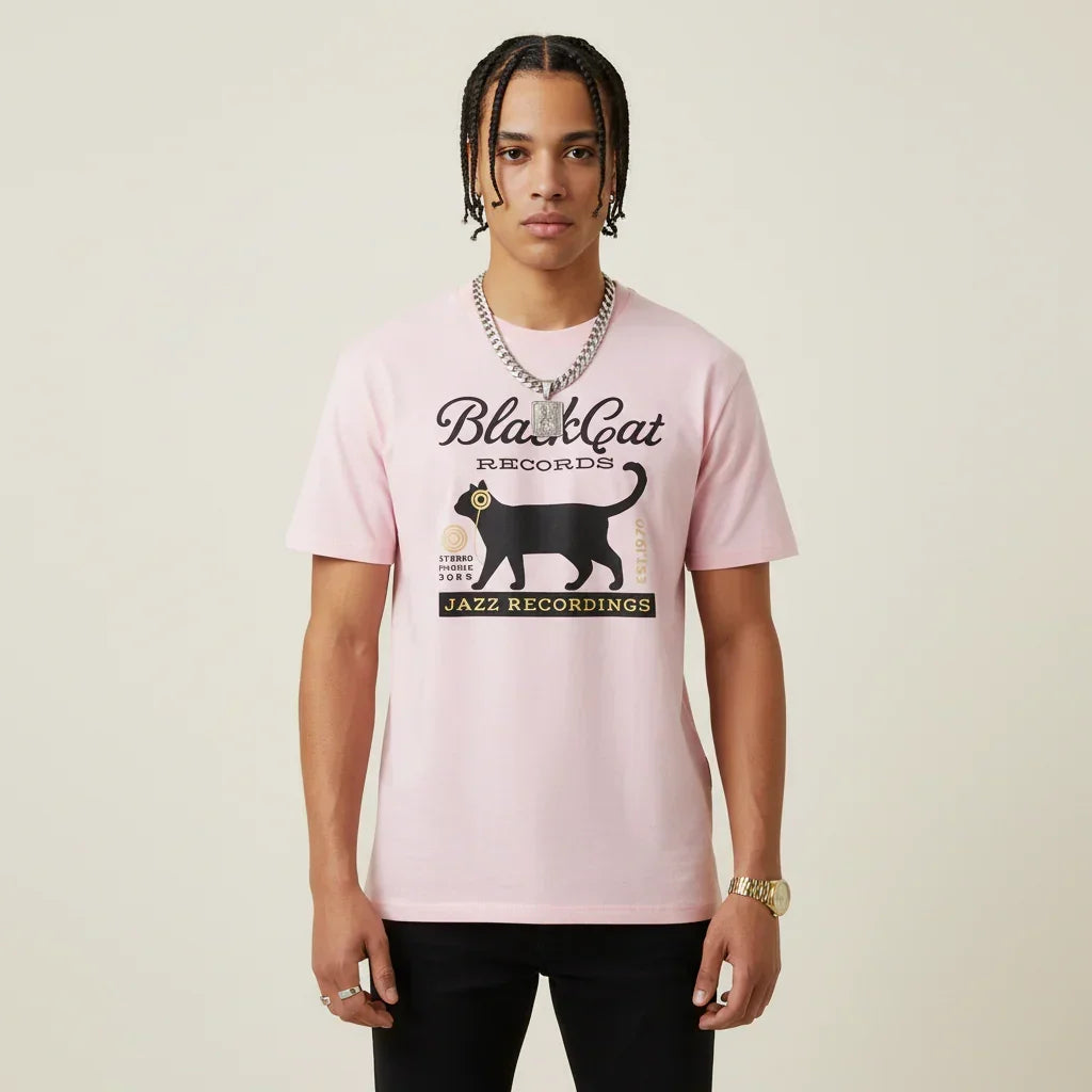 Japan T-Shirt Men’s Black Cat Records Jazz Printed Tee | Rebooters