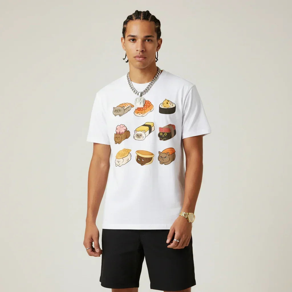 Japan T-Shirt Men’s Cat Sushi Platter | Rebooters