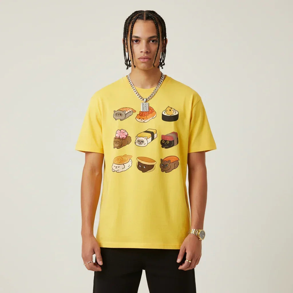 Japan T-Shirt Men’s Cat Sushi Platter | Rebooters