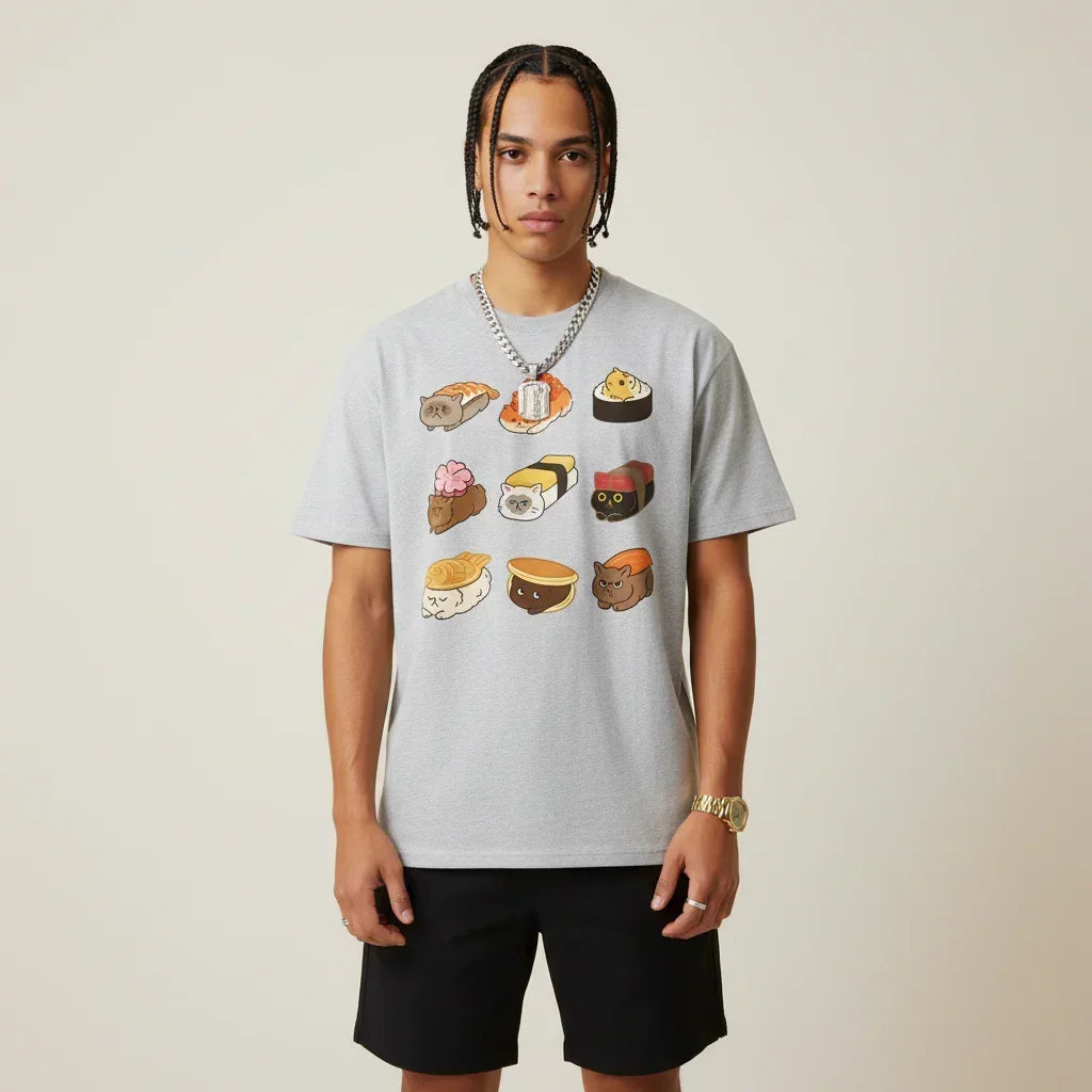 Japan T-Shirt Men’s Cat Sushi Platter | Rebooters
