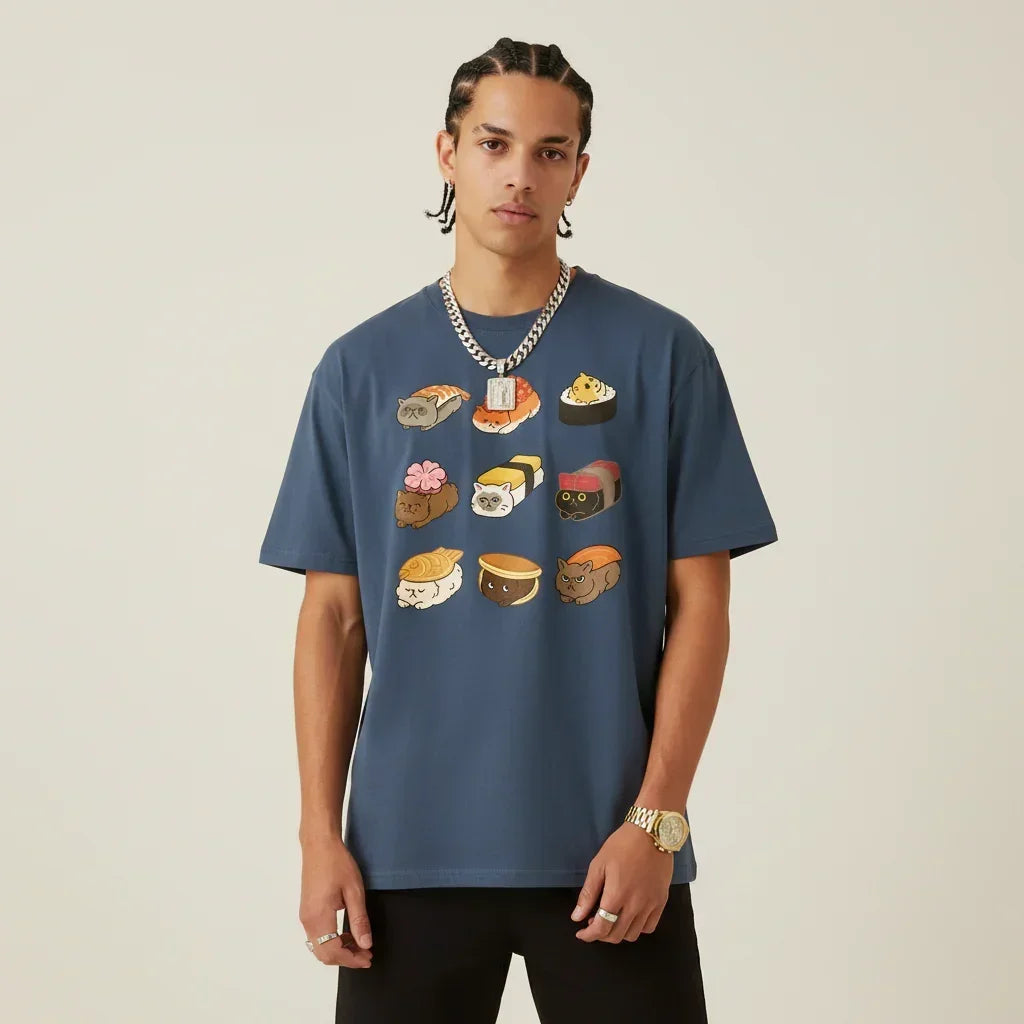 Japan T-Shirt Men’s Cat Sushi Platter | Rebooters