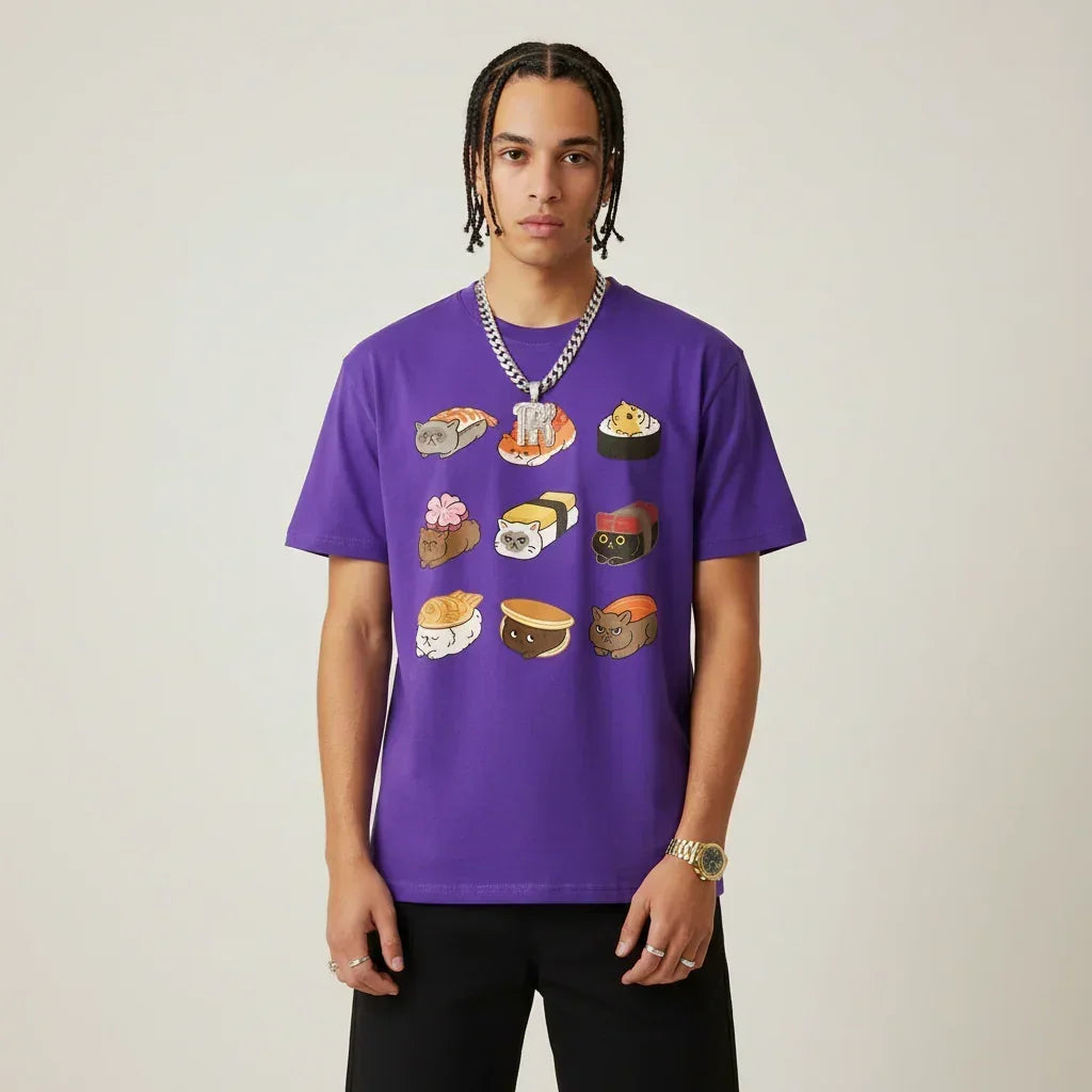 Japan T-Shirt Men’s Cat Sushi Platter | Rebooters