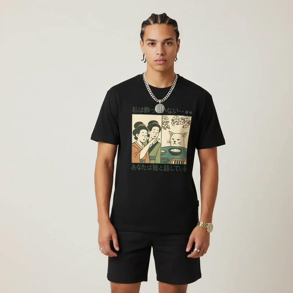 Japan T-Shirt Men’s Funny Cat Sushi Comic | Rebooters