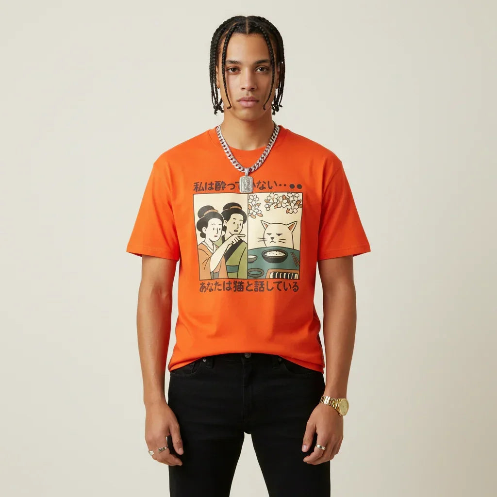 Japan T-Shirt Men’s Funny Cat Sushi Comic | Rebooters