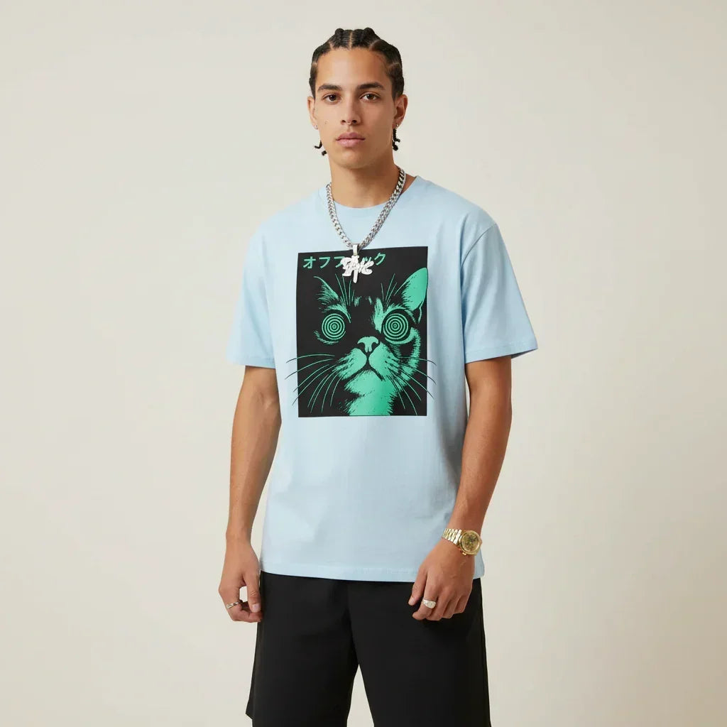 Japan T-Shirt Men’s Hypno Cat Neon | Rebooters