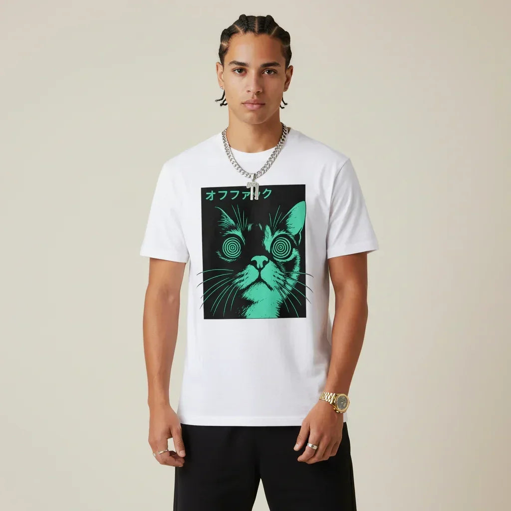 Japan T-Shirt Men’s Hypno Cat Neon | Rebooters
