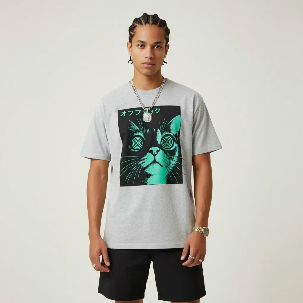 Japan T-Shirt Men’s Hypno Cat Neon | Rebooters