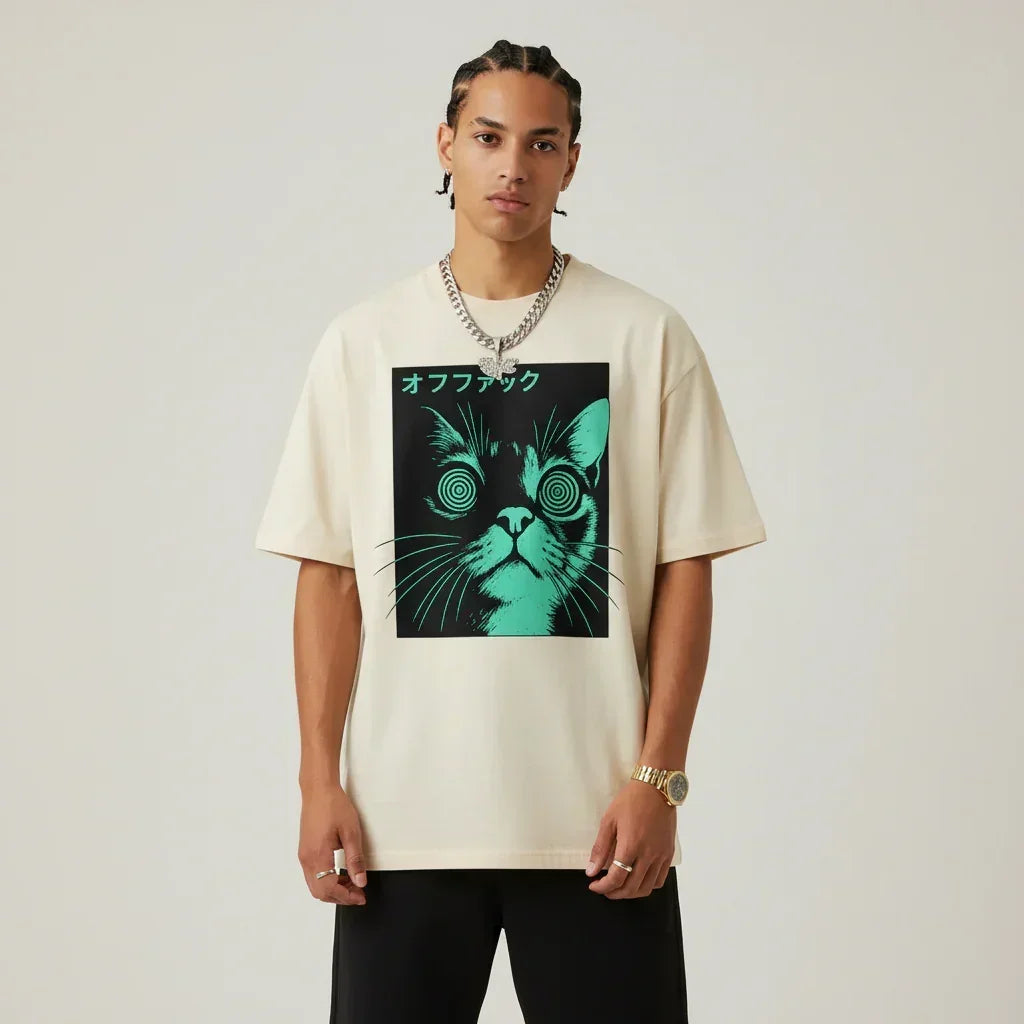 Japan T-Shirt Men’s Hypno Cat Neon | Rebooters