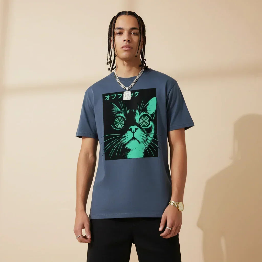 Japan T-Shirt Men’s Hypno Cat Neon | Rebooters