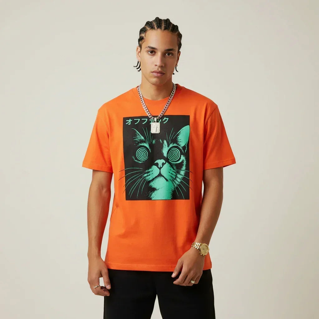 Japan T-Shirt Men’s Hypno Cat Neon | Rebooters