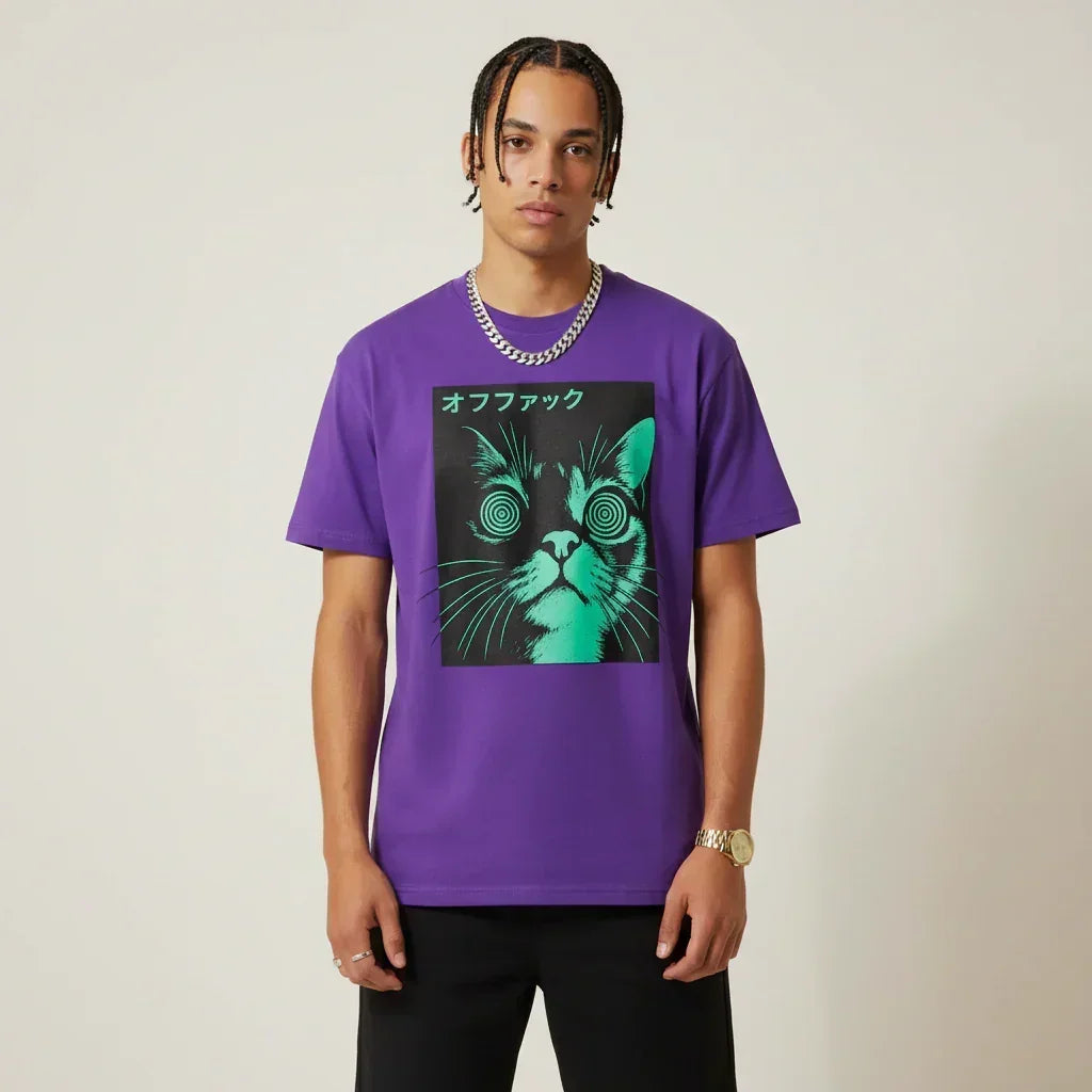 Japan T-Shirt Men’s Hypno Cat Neon | Rebooters