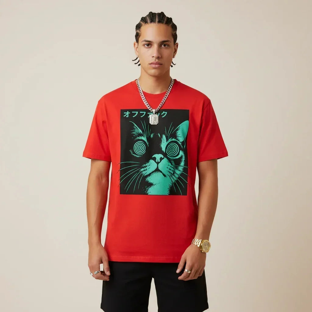 Japan T-Shirt Men’s Hypno Cat Neon | Rebooters