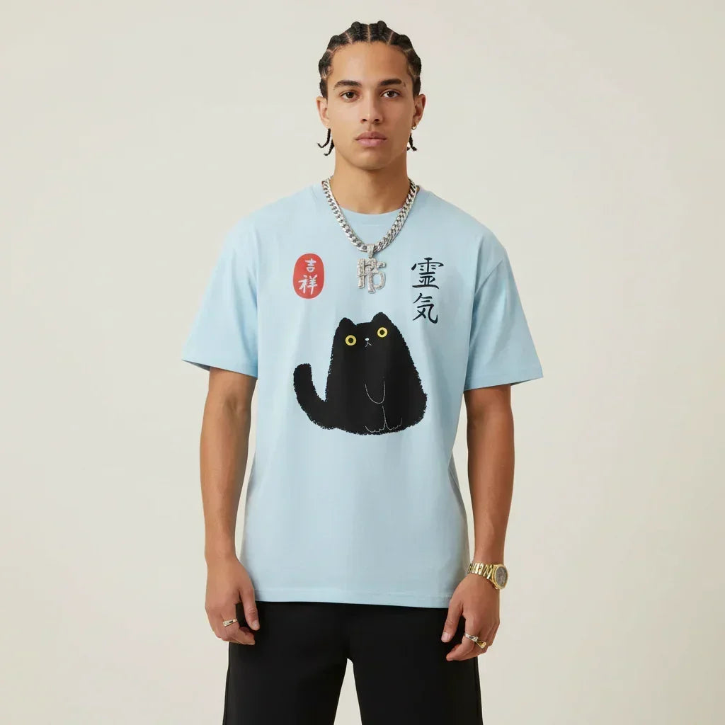 Japan T-Shirt Men’s Lucky Black Cat Lantern | Rebooters