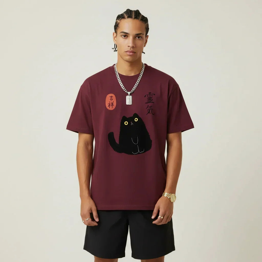 Japan T-Shirt Men’s Lucky Black Cat Lantern | Rebooters