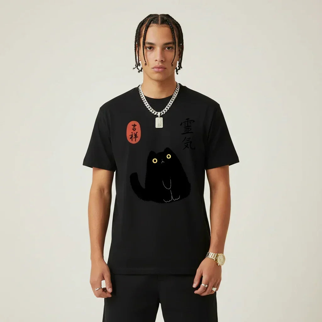 Japan T-Shirt Men’s Lucky Black Cat Lantern | Rebooters