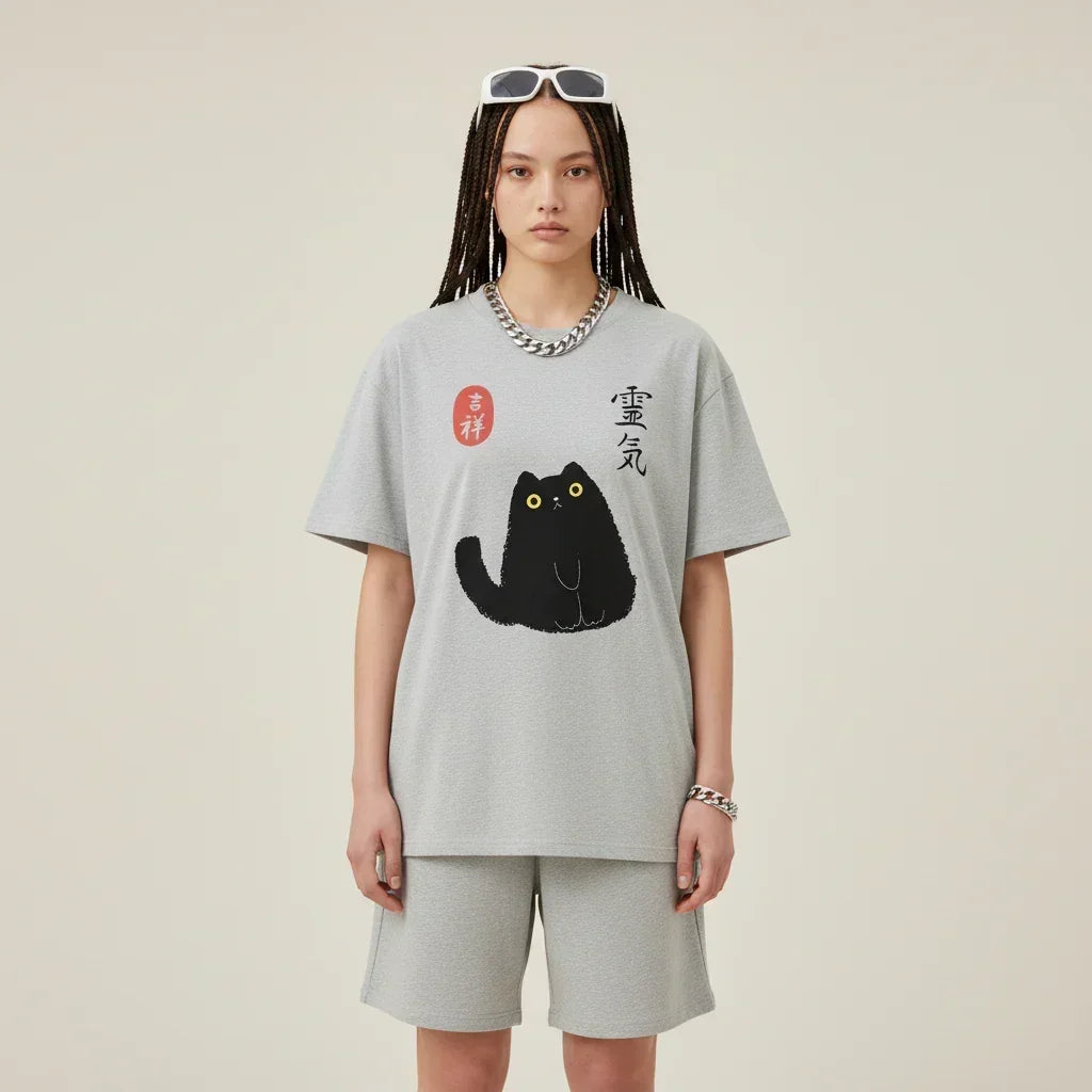 Japan T-Shirt Men’s Lucky Black Cat Lantern | Rebooters