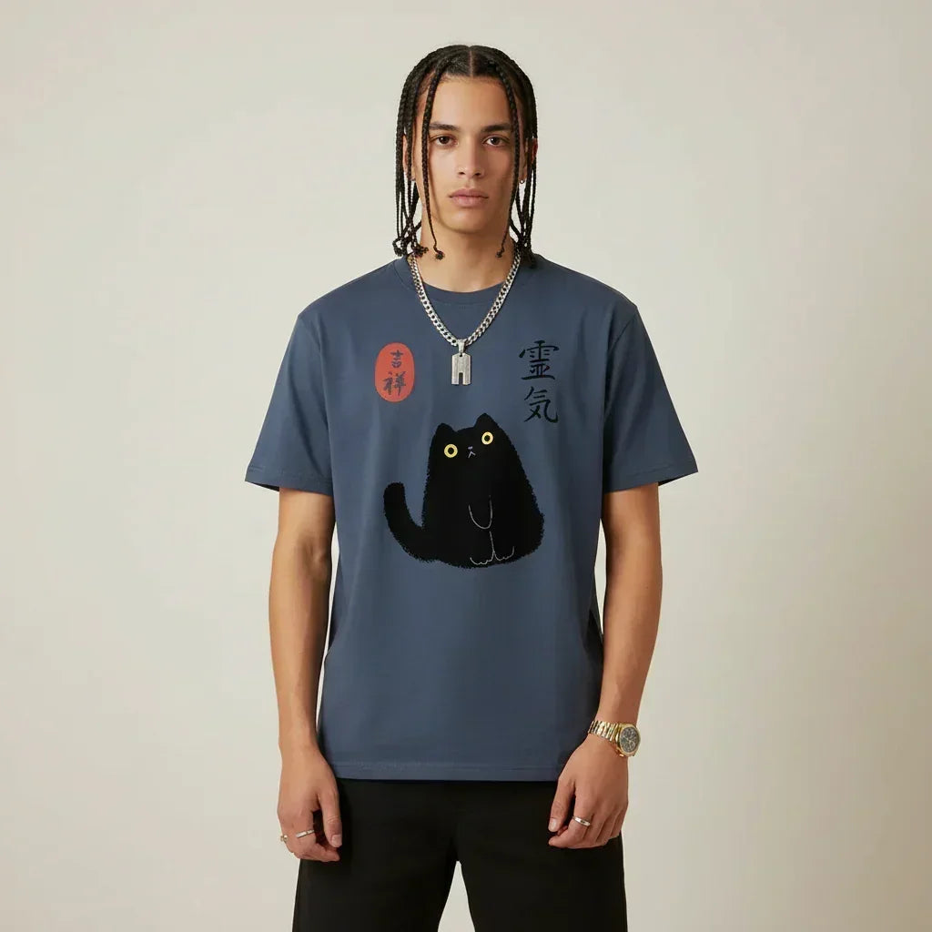 Japan T-Shirt Men’s Lucky Black Cat Lantern | Rebooters